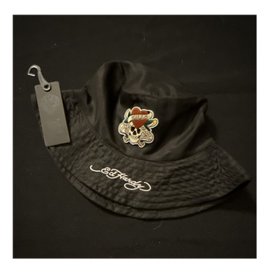 Ed Hardy Black Bucket Hat Skull Embroidered Lightweight 100% Polyester One Size