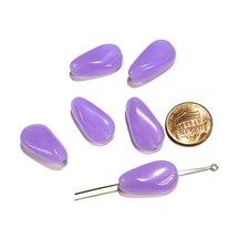 Czech Pressed Fancy Drop Smooth Glass Beads 23x12mm Lavender Opal 6pcs CL1103