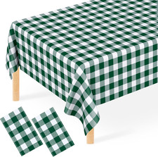 2 Pcs Dark Green Gingham Tablecloth, 54 x 108 Inch Disposable Plastic Green and
