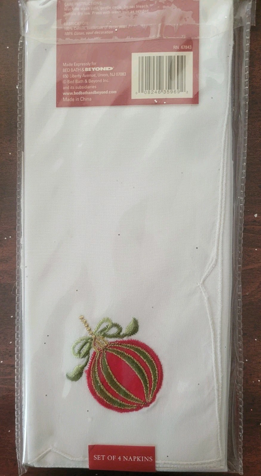 Christmas Napkins New In Pkg 4 Embroidered Ornaments Cotton Bed Bath & Beyond 