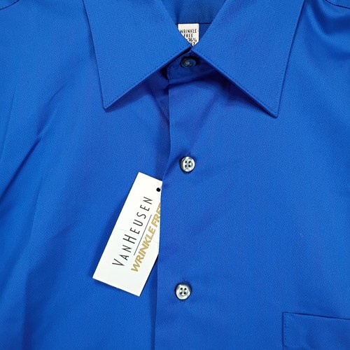 NEW Van Heusen Shirt Blue 16-16.5 36/37 Long Sleeve Wrinkle Free Broadcloth - Picture 4 of 7