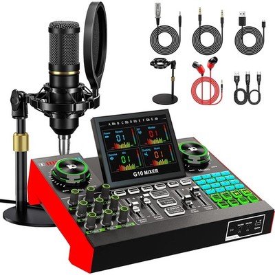 Podcast Microphone Bundle with Live Sound Card Audio Mixer, Podcast Equipment Bu