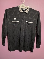 Herren Vintage Erima Schiedsrichter Trikot Langarm Schwarz Poloshirt
