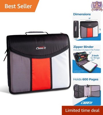 Zipper Binder 3 Inch Capacity Expandable File Folder Multi Pockets Black