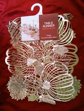 AMSCAN 1 pc Gold Autumnal Decorative Vinyl Table Runner 15.4" x 37" Pumpkin 