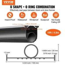 VEVOR Garage Door Seals Bottom Rubber, U Shape O Ring Combination Garage Door We