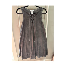 Just Be... Gray Knit Lace Up Sleeveless A-Line Knee Length Dress Size M
