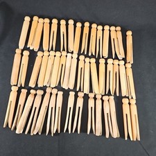 Vintage Old Fashion Wooden Clothes Pins 3.75 To 4" Lot Of 48 Round Head Top Flat