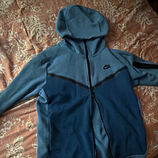 Nike Tech Light Blue Full Zip Hooded Fleece Hoodie Sweatshirt Logo Size S
