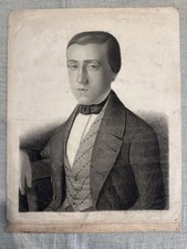 Antico disegno a matita - ritratto maschile - metà '800
