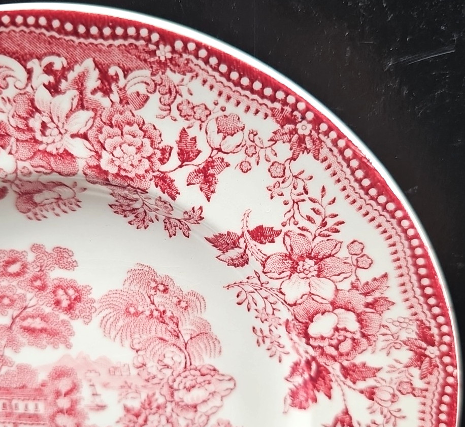 (5) Royal Staffordshire Tonquin Red Pink Bread Plates Set Vintage Cliff MCM Lot