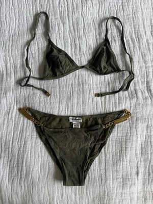 Dolce & Gabbana vintage Green Triangle Halter Bikini Set gold Chain 2 Piece SZ I
