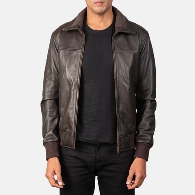 Bomber Leather Jacket Mens Soft Genuine Sheep Napa Leather Biker Bomber Style