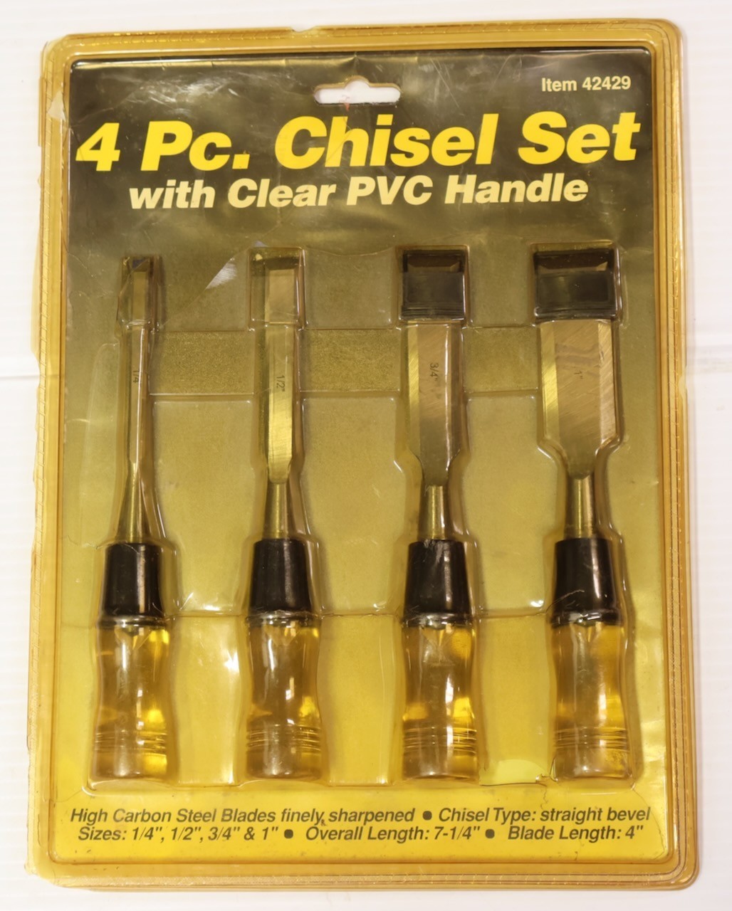 (4) Pc. Wood Chisel Set w Clear PVC Handles / No. 42429 / NOS / MTT