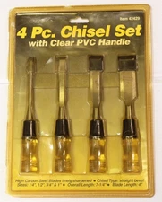 (4) Pc. Wood Chisel Set w Clear PVC Handles / No. 42429 / NOS / MTT