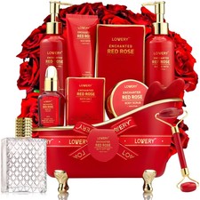 Valentine Spa Gifts for Her - 11 pc Red Rose Bath  Body Gift Set for Women