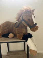 E&J Brown Horse Pony w/ halter, black white legs socks Plush Stuffed Animal 28”