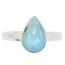 Natural Larimar Dominican Republic 925 Sterling Silver Ring s.9 Jewelry R-1001