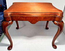 Beautiful Antique / Vtg Queen Ann Burr / Burl Walnut Dressing Stool - Bench
