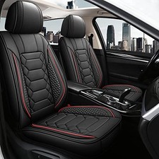 Leather Car Seat Covers Front Pair, Waterproof Faux Leather FRONT SET Black/Red