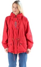 Vintage 90s Red Ski Jacket Parka Windbreaker Hooded Drawstring XL Finland Retro