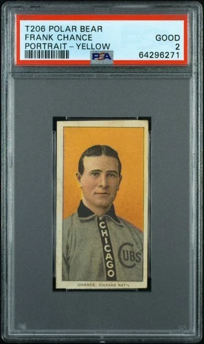 1910 T206 Polar Bear Frank Chance Portrait Yellow PSA 2 GD Nice Eye Appeal