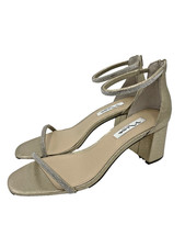 Women's Nina Barby Taupe Ankle Strap Rhinestone Dress Shoes Sandals Sz 9M