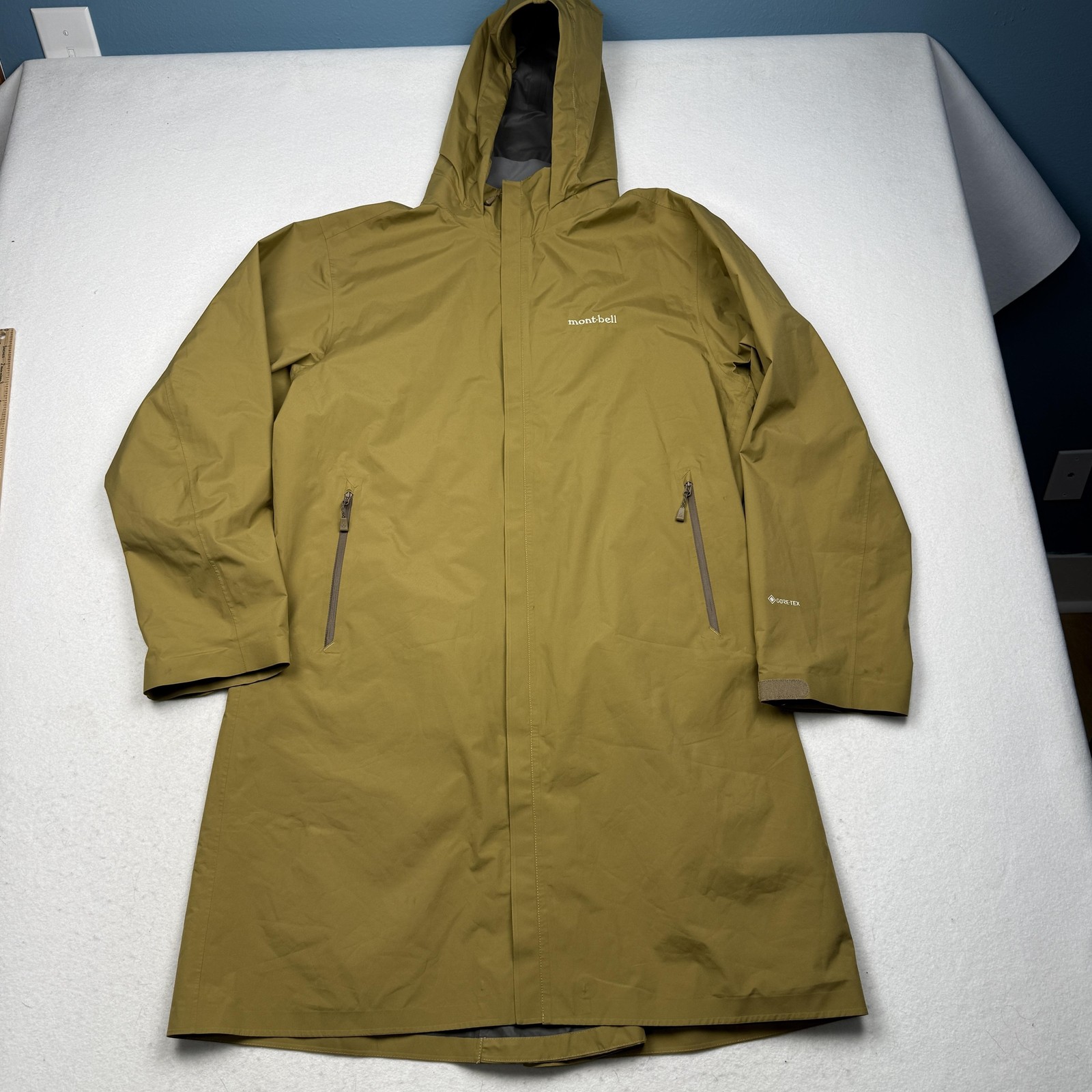 Montbell Jacket Mens Large Tan GORE-TEX Hooded Rain Coat Parka Shell