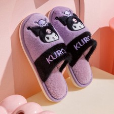 Kuromi Fur Slippers Fuzzy Fluffy House Slippers Indoor Shoes One Size 