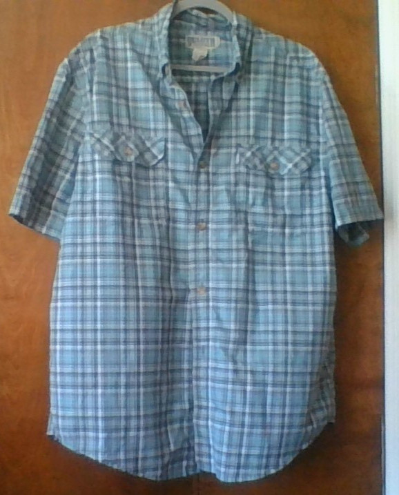 Duluth Trading Co Plaid Men's Button Up Short Slv Shirt Size L *Flaws/Tiny Holes