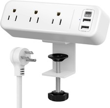 Desk Clamp Power Strip with USB C, 3 Outlets Desktop Mount White