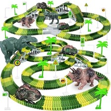 Dinosaur Toys,Create A Dinosaur World Road Race,Flexible Track Playset Green