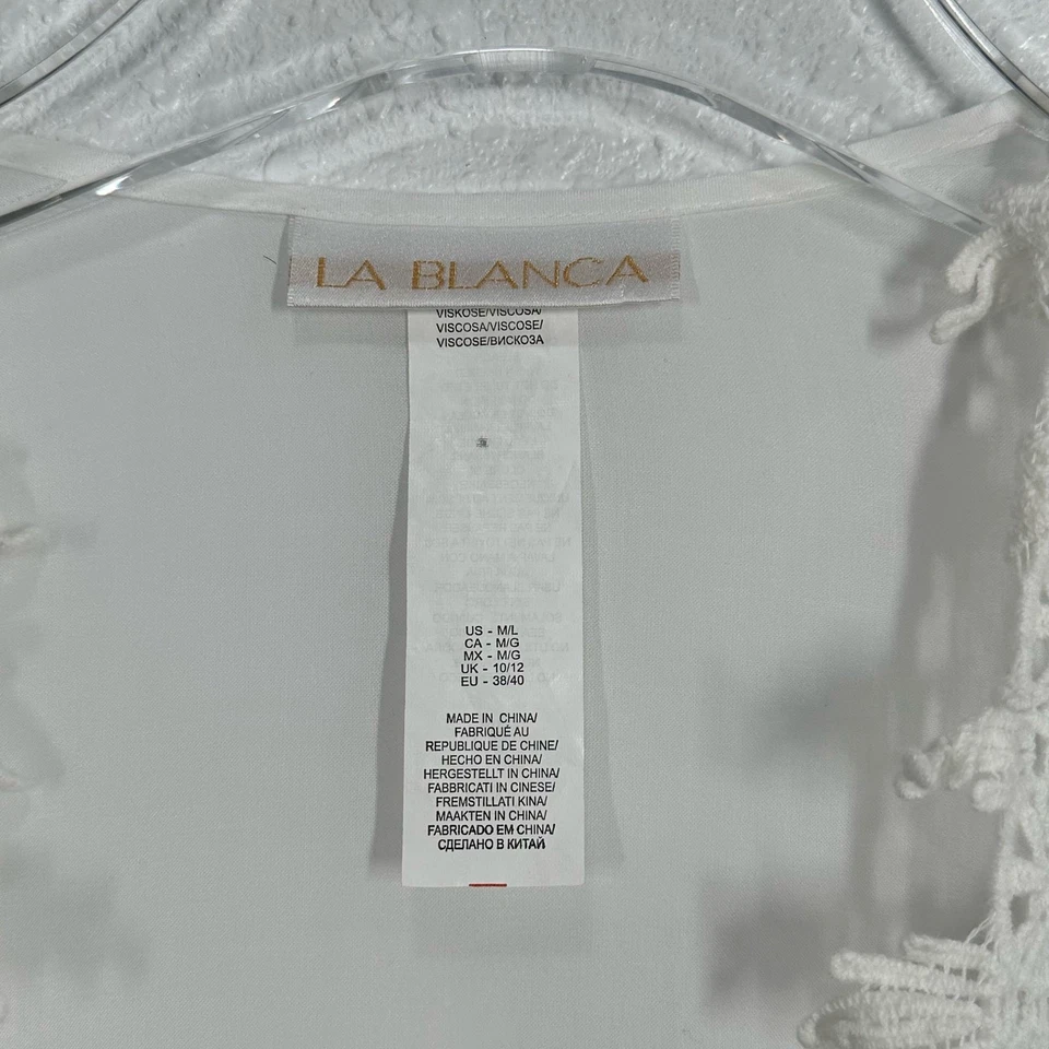 La Blanca Costa Brava Crochet Ribete Kimono Natación Cubre Talla M/L Blanco Corbata Frontal Foto 4 de 4