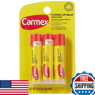 Carmex Lip Balm Moisturizing Original 0.15oz 3 Pack 4 Sets