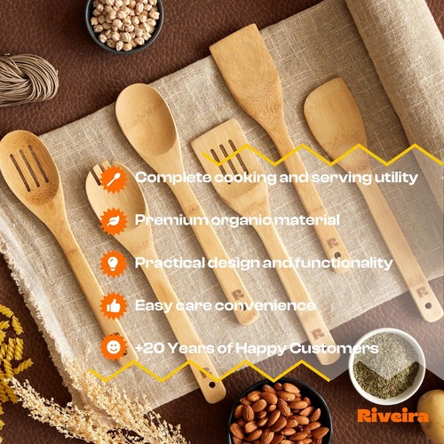 Bamboo Wooden Spoons for Cooking 6-Piece, Apartment Essentials Wood Spatula S... - Bild 6 von 6