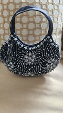 Vintage Elegant FRANCHI Black Beaded Rhinestone Cocktail Evening Bag Purse NWT