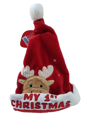 My 1st Christmas Plush Infant Santa Hat Red & White Embroidered   0 To 6 Months