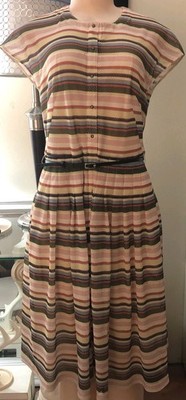 Akris Punto Memphis Glass Mesh striped Dress Sz 8 Actual Small fit & flare