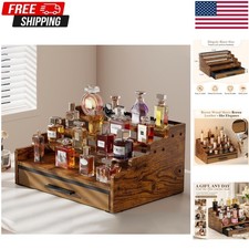 Cologne Organizer for Men,4 Tier Wooden Cologne Stand with Drawer,Hidden Compart