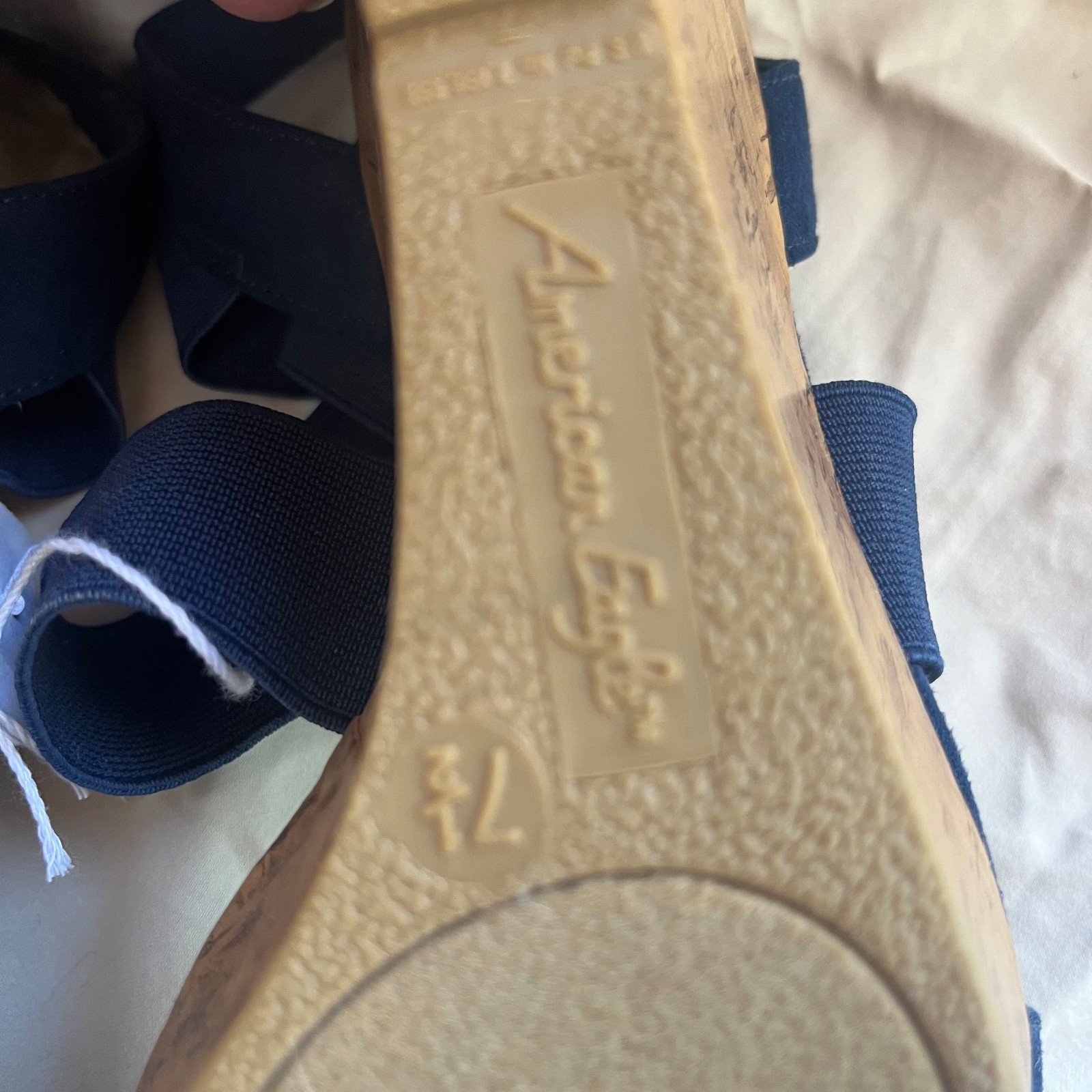 American Eagle Women Wedge Sandals blue Elastic Strap Size 7 1/2 Stretch NWT 7.5 image 6