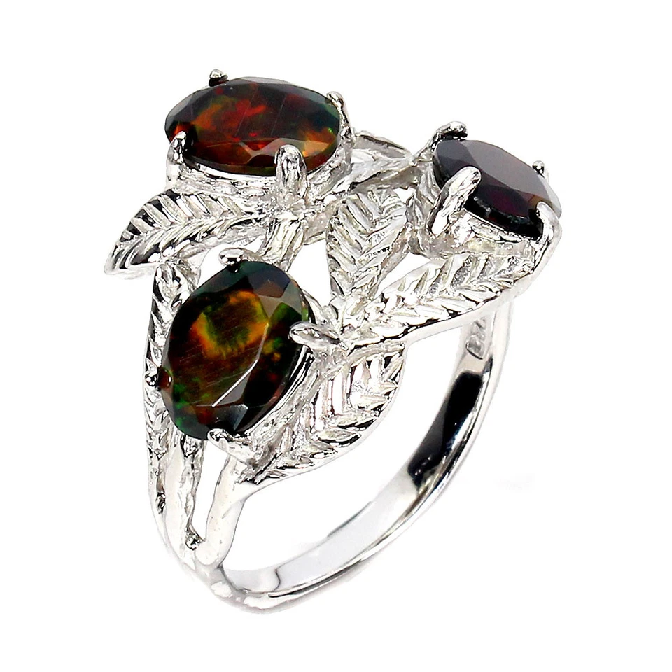 Anillo de plata de ley 925 ovalado ópalo negro 8x6 mm piedras preciosas naturales joyería tamaño 8,5 Foto 2 de 4