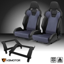 Fits 2002-2006 Acura Rsx Reclinable Racing Seats Black Pu Gray Suedebrackets