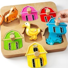 Wooden Puzzles for Toddlers 1-3 : Farm Animal Peg Puzzles, Preschool Learning...