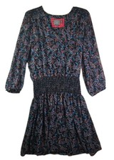 Anthropologie Vanessa Virgina Dress Womens Sz M Black Floral Smocked Flowy Boho