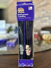Pumpkin Time Halloween Candles Set of 2 Trick or Treat black skull 💀 tapered  