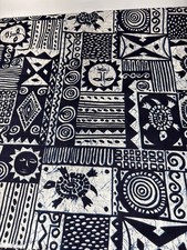 African-Inspired Navy White Fabric Tribal Patterns 46" x 1/2 yard Cotton Craftin