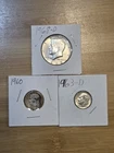 90% & 40% US Silver: 1968-D Kennedy Half Dollar & 1960, 1963-D Roosevelt Dimes