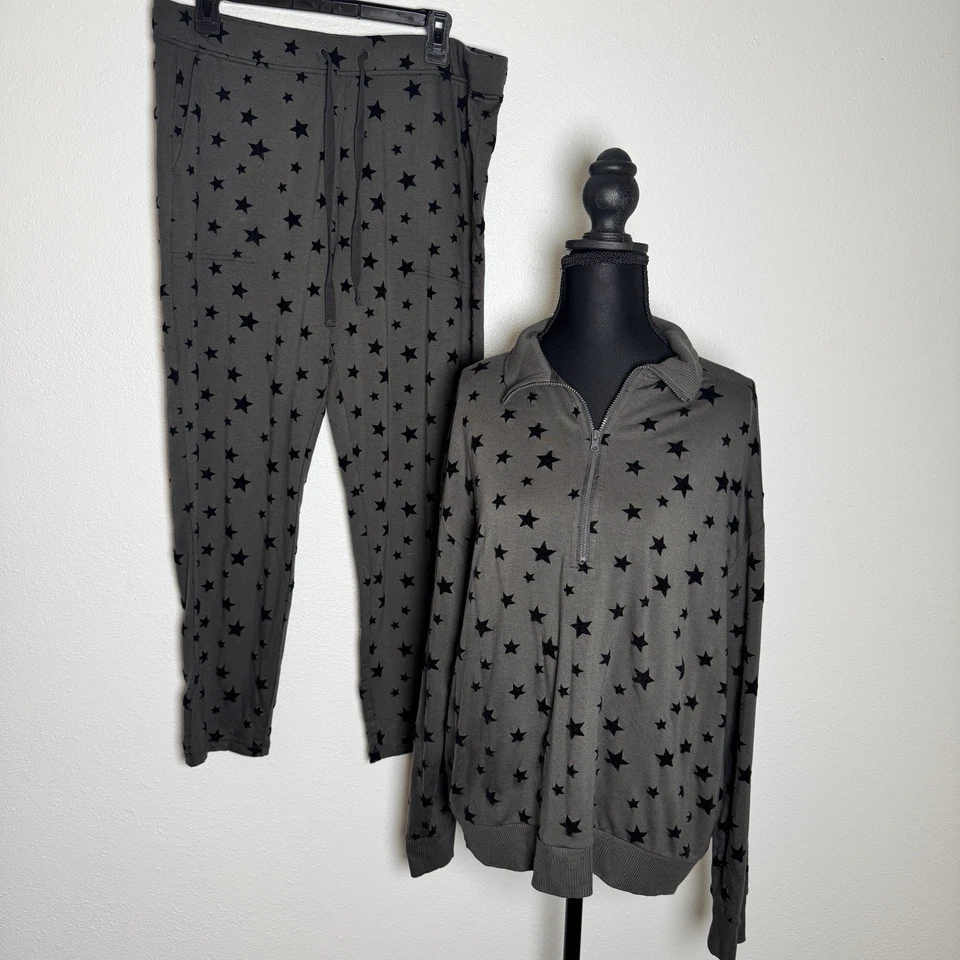 Lou & Grey Signaturesoft Star Cremallera Sudadera Joggers Set Gris Negro Estrellas L Foto 2 de 4