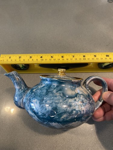Arabia Finland Teapot Marble Finish Gold Trim Teapot