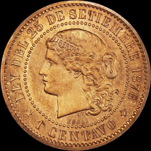 PCGS MS64 1878 Argentina copper Pattern Essai Centavo - PCGS Lone Highest graded - Picture 3 of 4